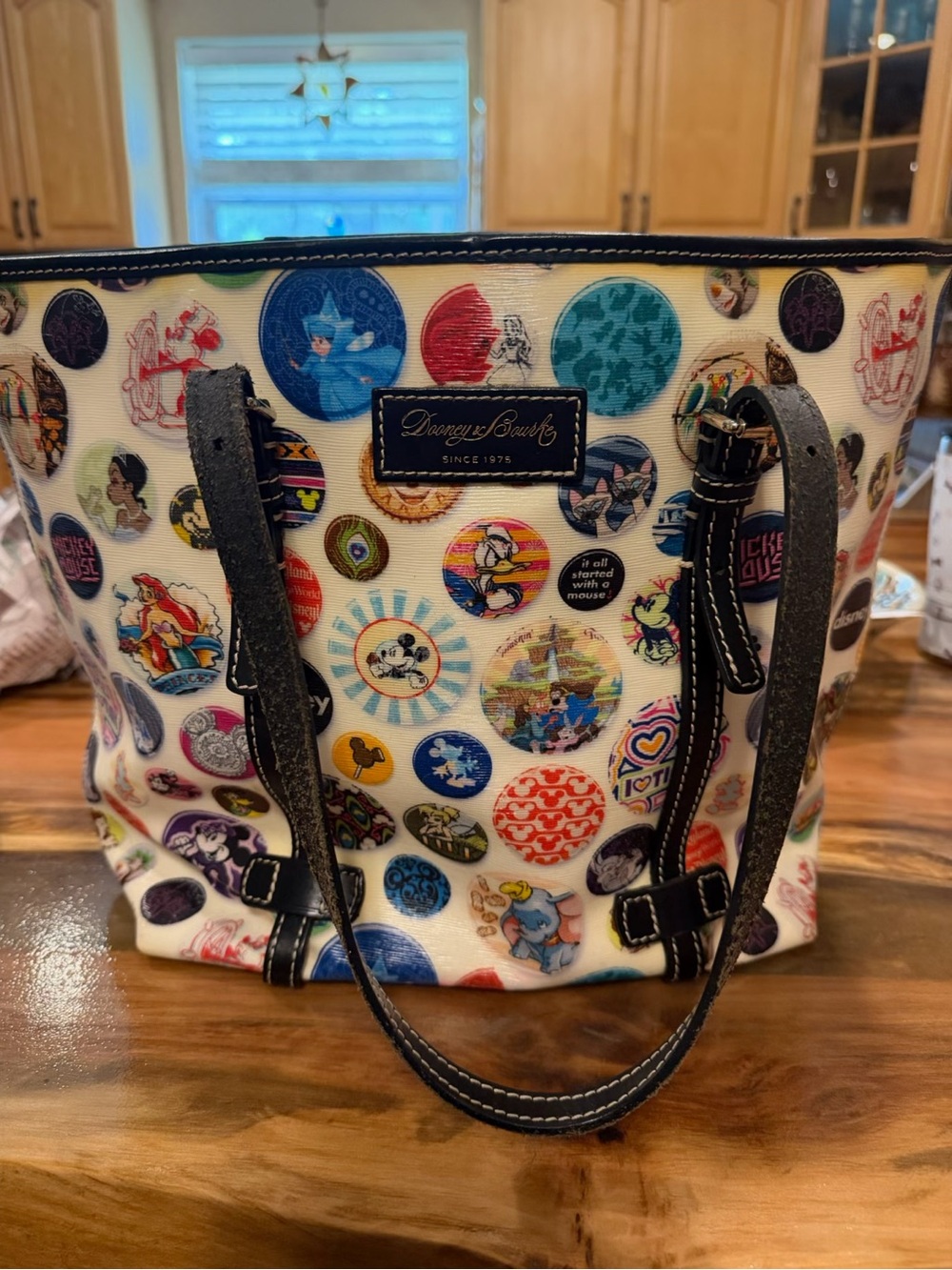Dooney & Bourke White Multicolor Disney Button Print Tote Brand New